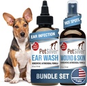PetSilver - Yara & Skin Mix (4 fl oz) ve Ear Wash (8 fl oz) Patentli Chelated Silver - Yara Bakımı, Hot Spot, & Itch Relief Spray - Ear temizleyici & Treatment for Cats and Dogs - Made in USA