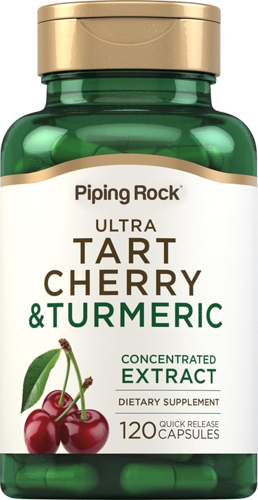 Piping Rock Turmeric ve Tart Cherry Capsules | 120 Kont | Black Pepper Extract | Vegetarian, Non-GMO, Gluten Free Supplement Supplement Supplement