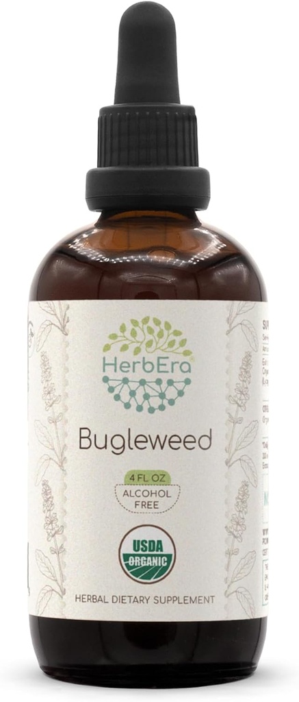 HerbEra Bugleweed B120 USDA Organik Tincture | Alkol Özgür Tür, Yüksek Lisans Herbal Drops | Sertifikalı Organik Bugleweed (Ze LAN, Lycopus Virginicus) Herb (4 fl oz)
