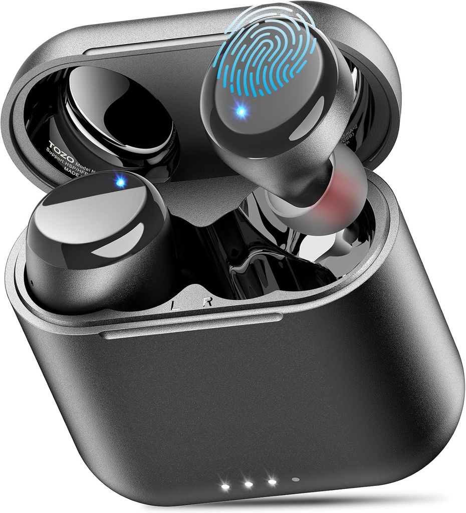 TOZO T6 Kablosuz Earbuds, Bluetooth 5.3 Ear Buds, Stereo Sound in Earbbys, 50 Hours Playtime, Kablosuz Şarj Vakası, APP Customizable EQs, IPX8 Su Earphones