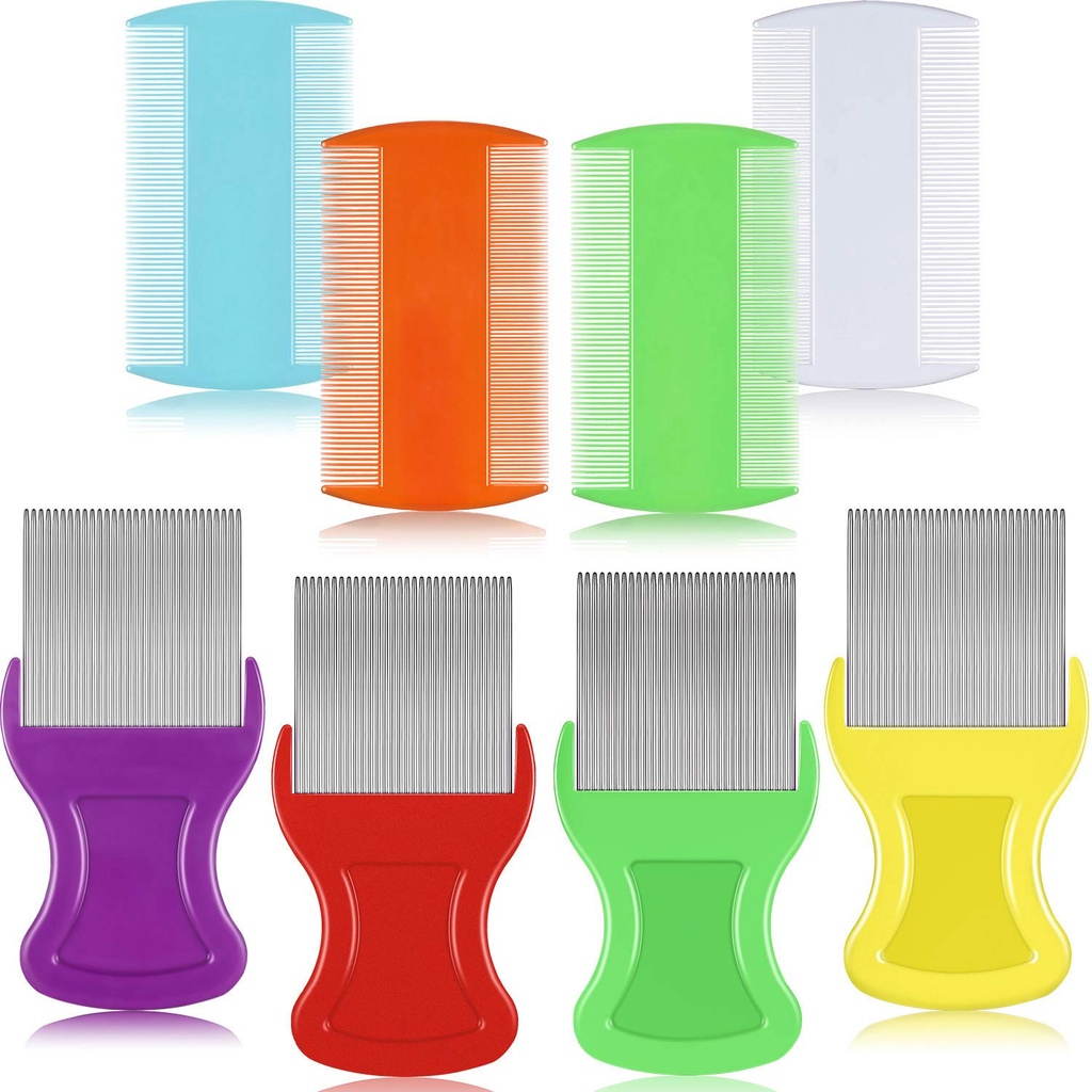 Maitys 8 Pieces Flea Lice Combs Double Sided Lice ve Nit Removal Hair Grooming Plastik ve Metal Comb for Humans Pets (3.5 x 2 Perfect, 3.54 x 1.57 Perfect,Orange, Blue, Mor, White)