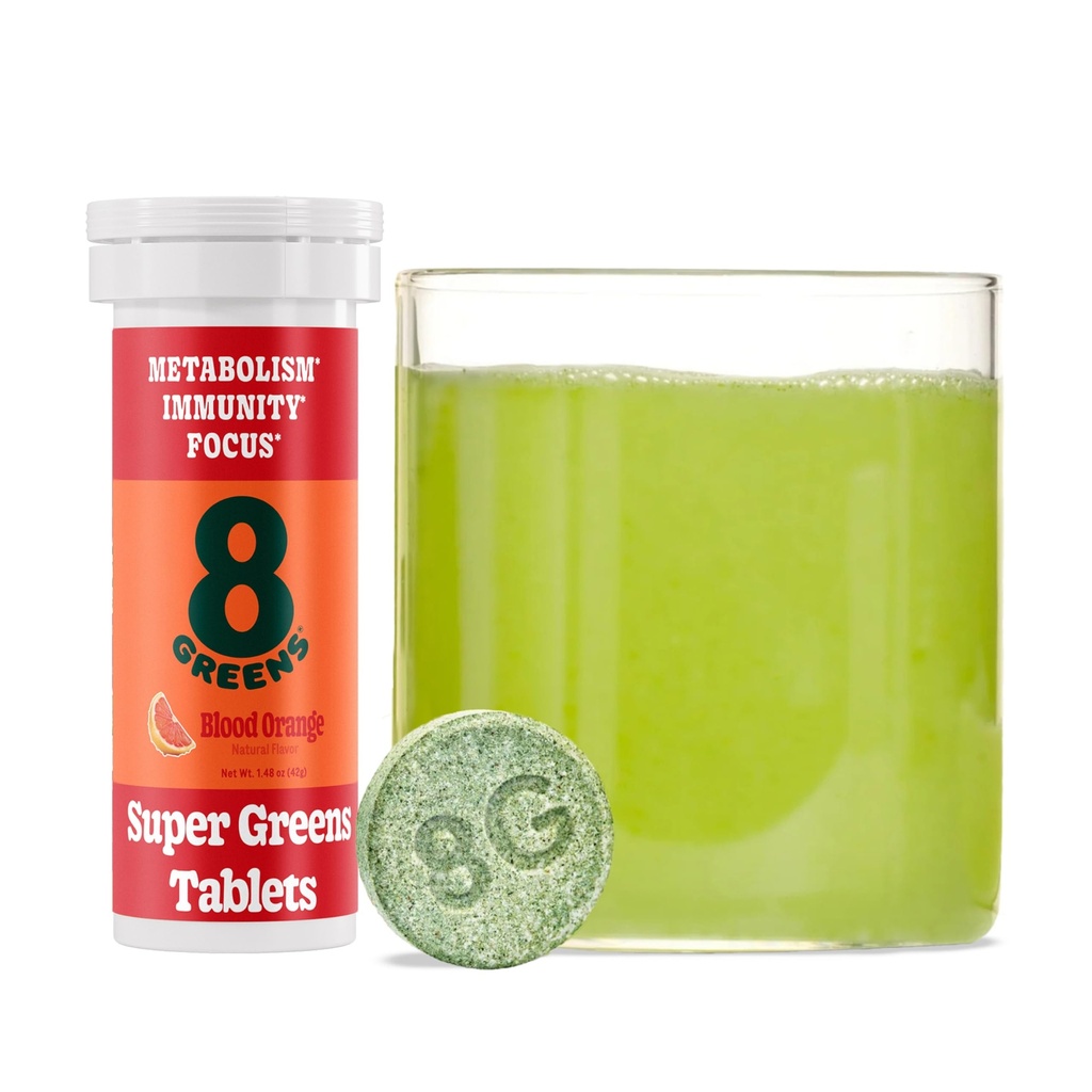 8Greens Supergreens Tabletleri | Super Greens Toz Superfood Tablet, Metabolism Immunity & Focus, Daily Greens Effervescent Tabletleri, Organik: Aloe Vera, Spirulina, Chlorella, Blood Orange, 10 Hizmetler