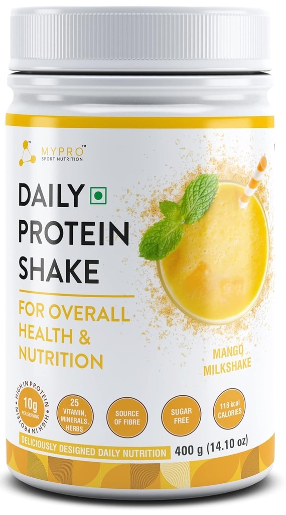 Genric QURA Günlük Protein Shake 118 kcal Calories,25 Vitamin,Minerals & 7 Herbs,Provide Energy, Support Immunity & Bone Health-For Men & Women Mango Milk Shake Flavor -400Gm-40 Servisler