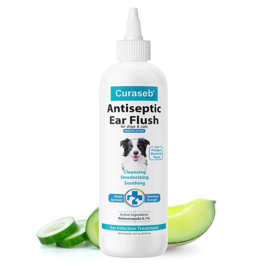 Curaseb Dog Ear Enfeksiyon Tedavisi Çözümü - Soothes Itchy & Inflamed Ears – Cleans Debris ve Buildup - 8oz