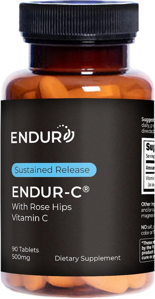 Endur ENDUR-C Vitamin C with Rose HIPS, Supports Collagen Production, Antioxy Protection & Gentle Digestion, Gluten Free, 500 mg (90 Tablet)