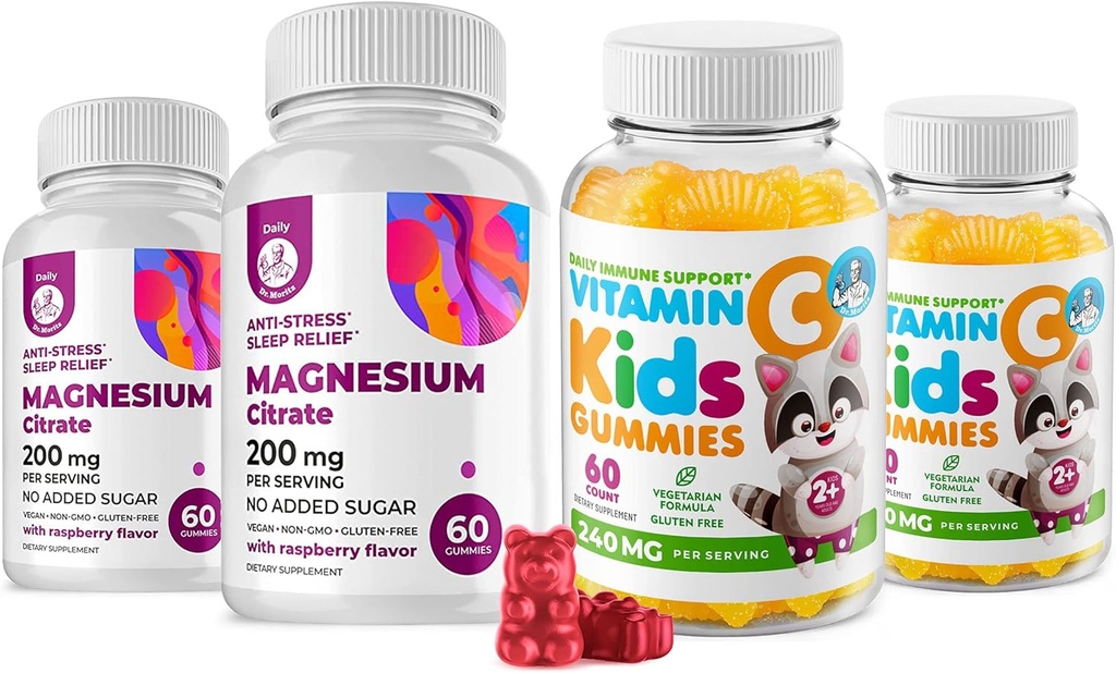 Çocuklar ve Yetişkinler için 120 sayı 240 mg ve Magnezyum 200 mg Gummies - Immune Support Low-Sugar Chewable Gummy Vitamins for Kids & Yetişkinler Sugar-Free-Suws