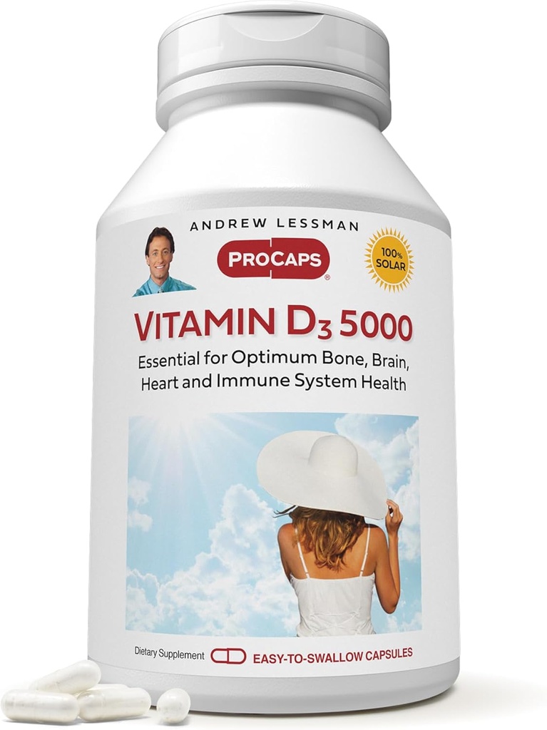 ANDREW LESSMAN Vitamin D3 5000 IU 720 Capsules - High Potency, Essential for Food Abxia, Supports Bone Health, Health Muscle Function, Immune System, More. Small Easy to Swallow Capsules