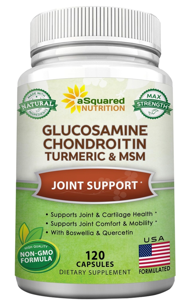 ASquared Beslenme Glucosamine Chondroitin Turmeric MSM Boswellia - 120 Capsules - Ortak Destek Tamam - Sağlık için Ortak Destek Yardım Pilleri - Geri Döndürme & Hands