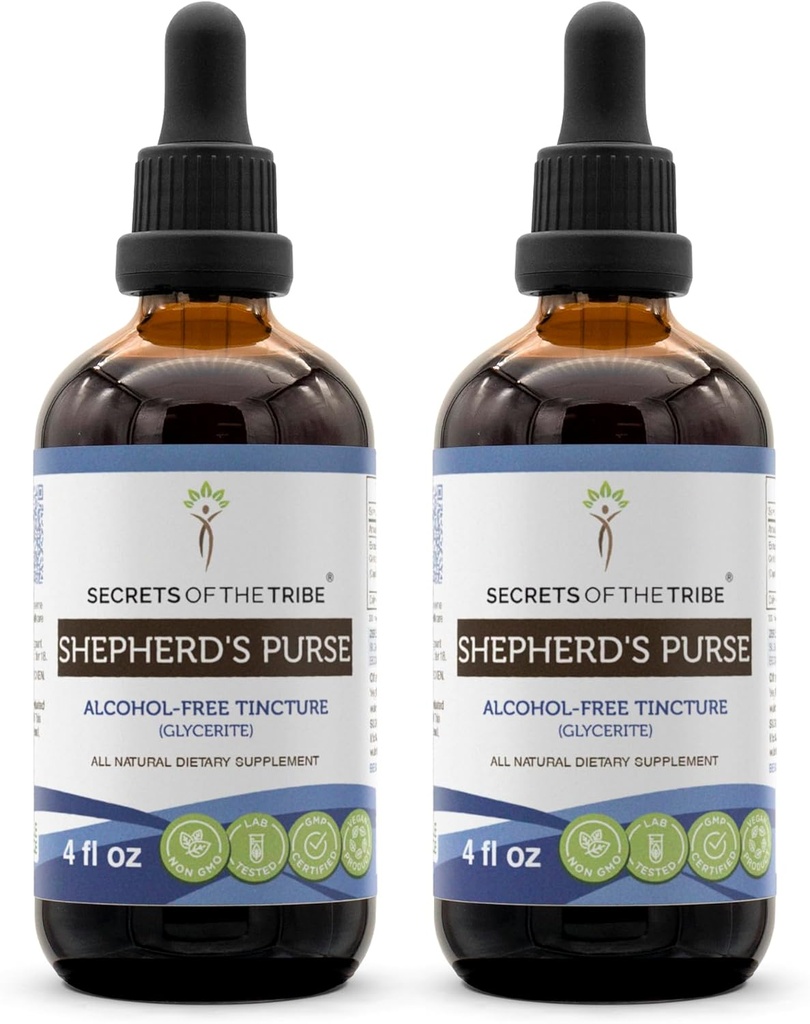 Tribe Shepherd'ın Purse Alkol Özgür Sıvı Ekstraksiyonunun Sırları, Shepherd's Purse (Capsella Bursa-Pastoris) Herb (2x4 FL OZ)
