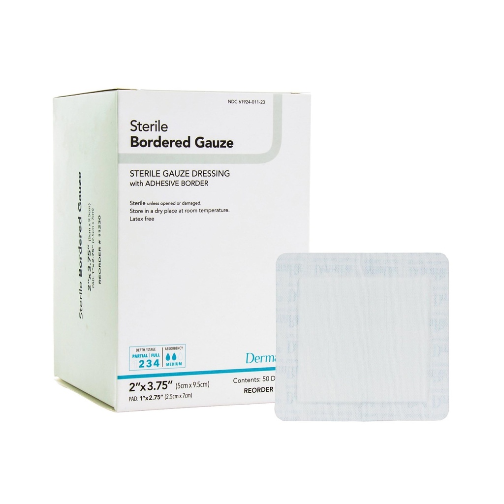 DermaRite'nin steril Sınırlanmış Gauze, Yapıştırıcı Sınırı ile Giydi - Esnek Olmayan Malzeme, İlk Aid, Bireysel Paketli - x 3-3/4'te, 1 Count, 50 Packs, 50 Total