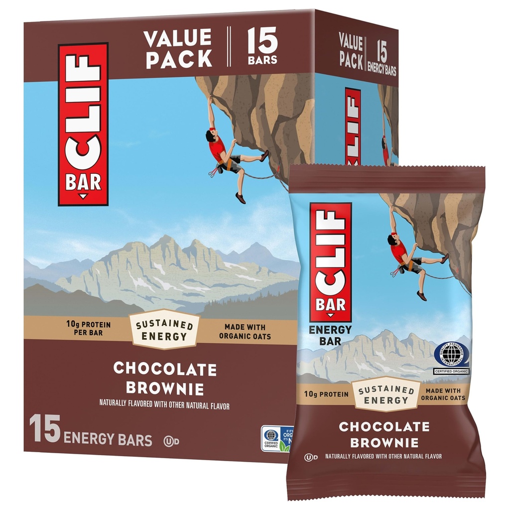 CLIF BAR - Enerji Protein Barları - Chocolate Brownie - Organik Oats ile Yapıldı - Enerji Barlar - Non-GMO - (15 Pack)