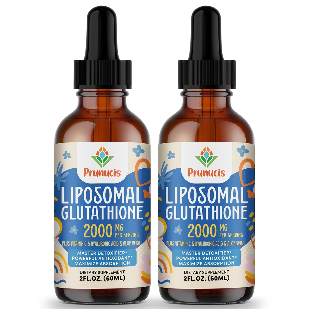 Prunucis 2000MG Liposomal Glutathione Liquid, 98% Absorption, Active Form L-Glutathione Supplement, Vegan Friendly, Powerful Antioxidant Complex for Immune System, Aging Defense, Detox, 4 FL.OZ