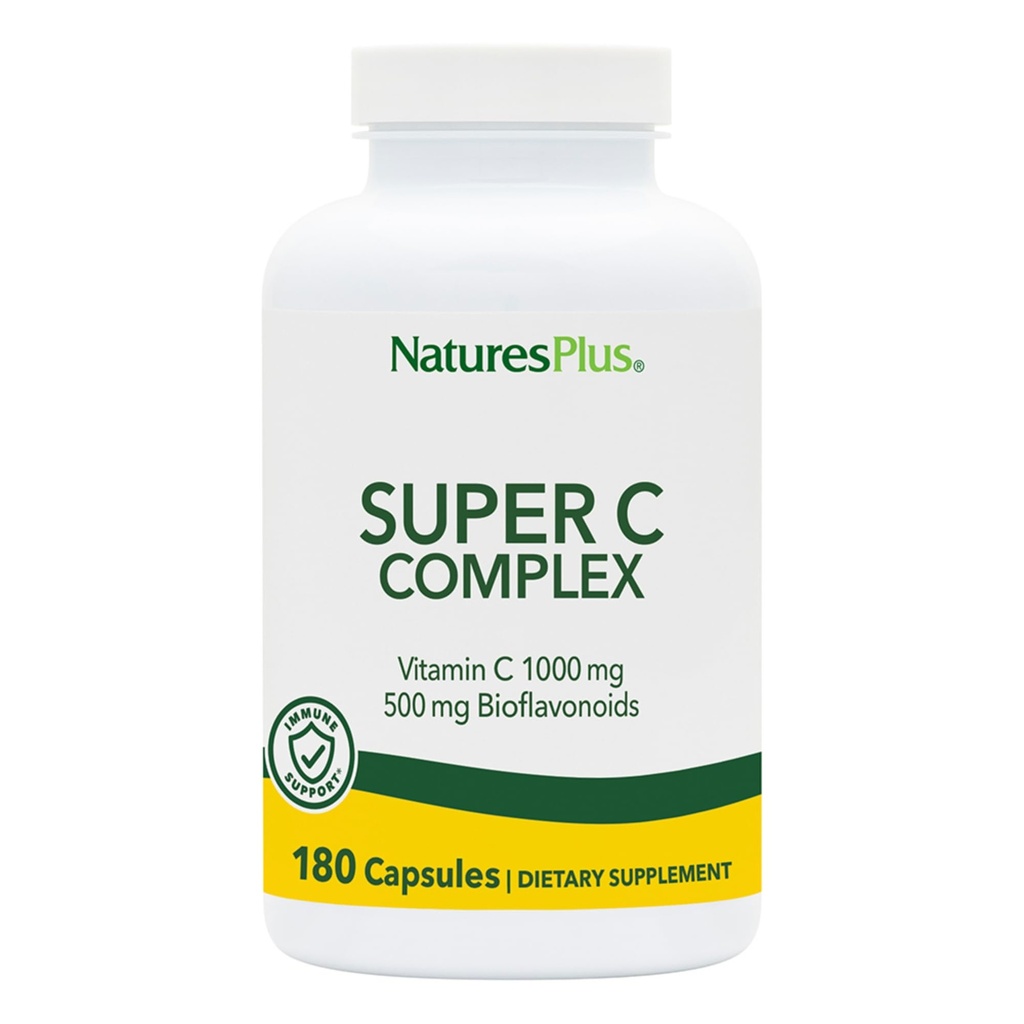 NaturesPlus Super C Kompleksi - 180 Capsules - 1000 mg C + 500 mg Bioflavonoyak - Vegan, Gluten Free - 90 Hizmetler