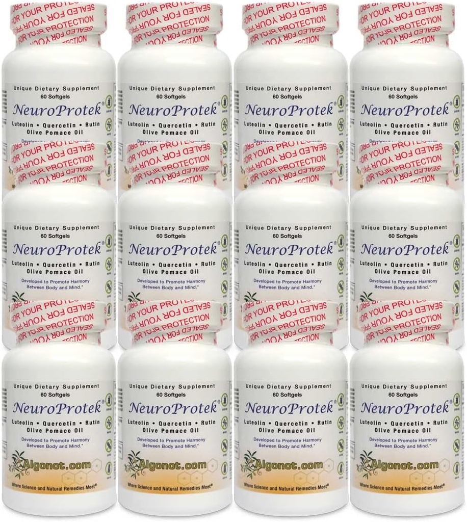 Algonot NeuroProtek 12 Paketi: Zeytin Pomace Petrolünü Kullanan tek dudak Luteolin Ürünleri. Luteolin, Quercetin ve Olive Pomace Oil (Redük Fiyat)