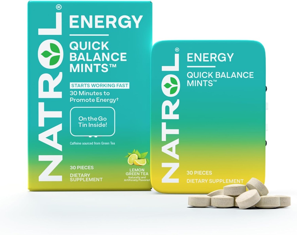 Natrol Hızlı Denge Enerji Mints, Enerji Supplement, 30 Limon Yeşil Çay Doğal ve Yapay olarak Flavored, 30 Kont, 15 Day Supply