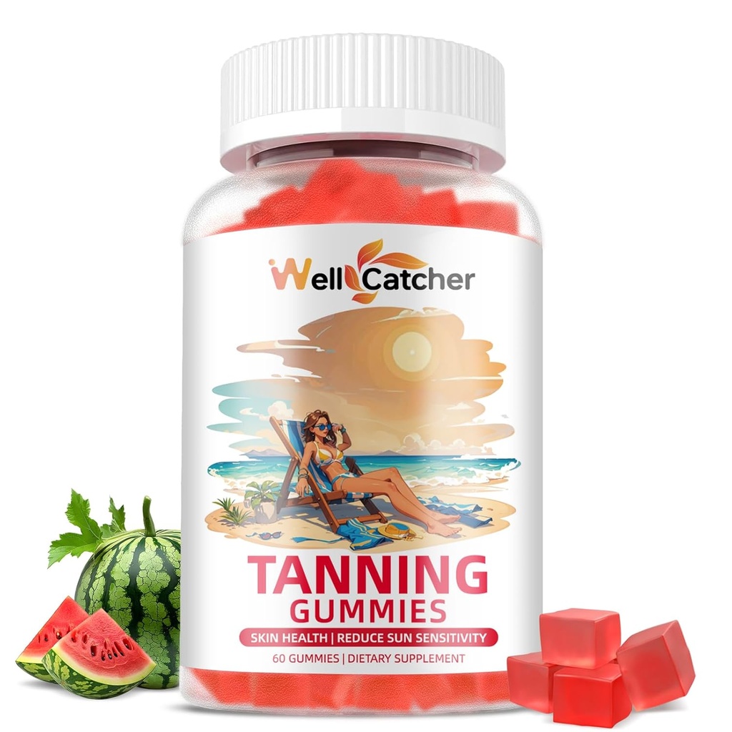 Tanning Gummies Supplement Men Women - Daily Tanning Gummies Sugar Free with Astaxanthin Beta-Carotene L-Tyrosine Lycopene Natural Self Tanner for Skin Health & Hassasity Vegan Non GMO 60CT