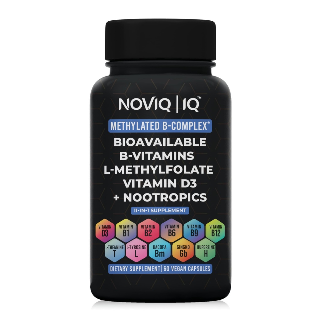 11-in-1 Methylated B-Complex Supplement: 680mcg L-Methylfolate(5-MTHF) Thiamine(B1) Riboflavin(B2) Pyridoxal(B6) Methylcobalamin(B12) - Vitamin D3 + Nootropics - 1,100mg+ Serving - 60 Count