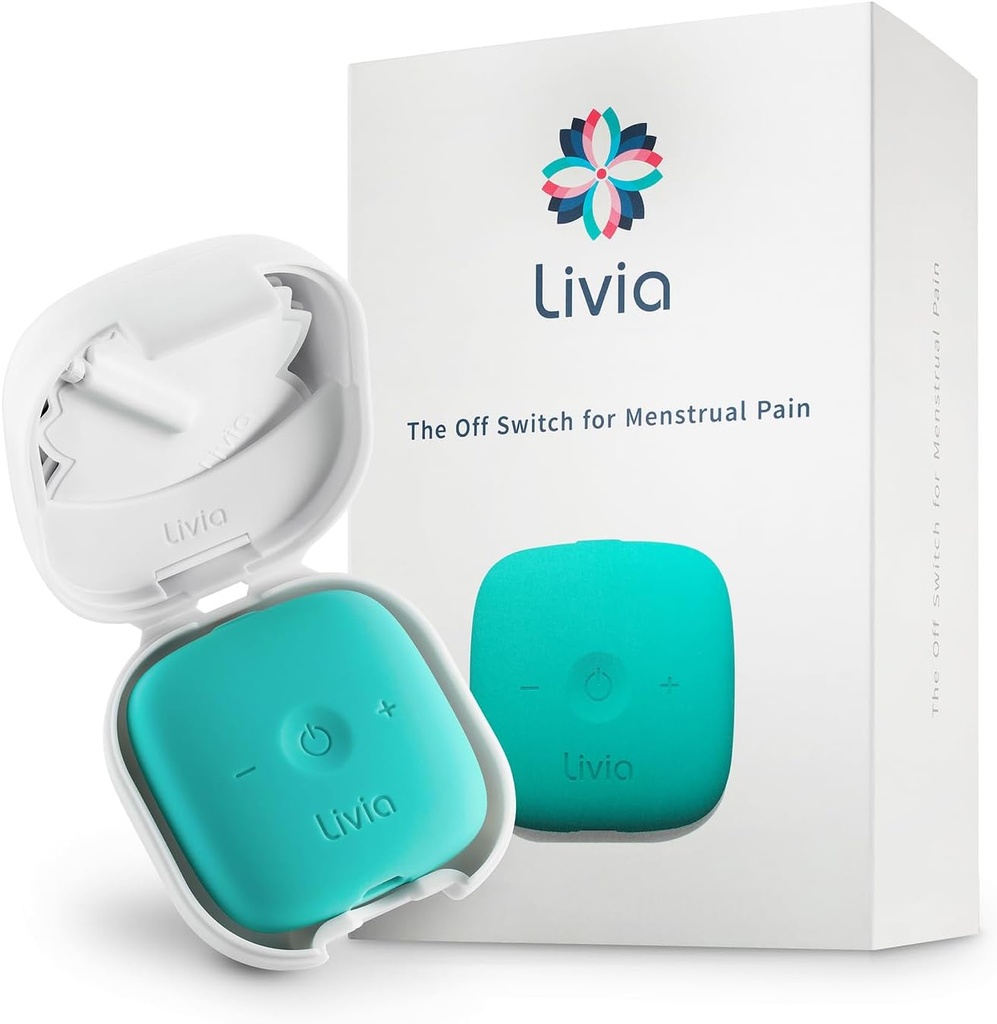 Livia Menstrual Pain Relief Device, Blue-Green – Off- Transition for Period Pain – Portreet & Discreet – Isıtma, 12 Hours Battery – Pocket-On Pads – The Go-to Travel Partner