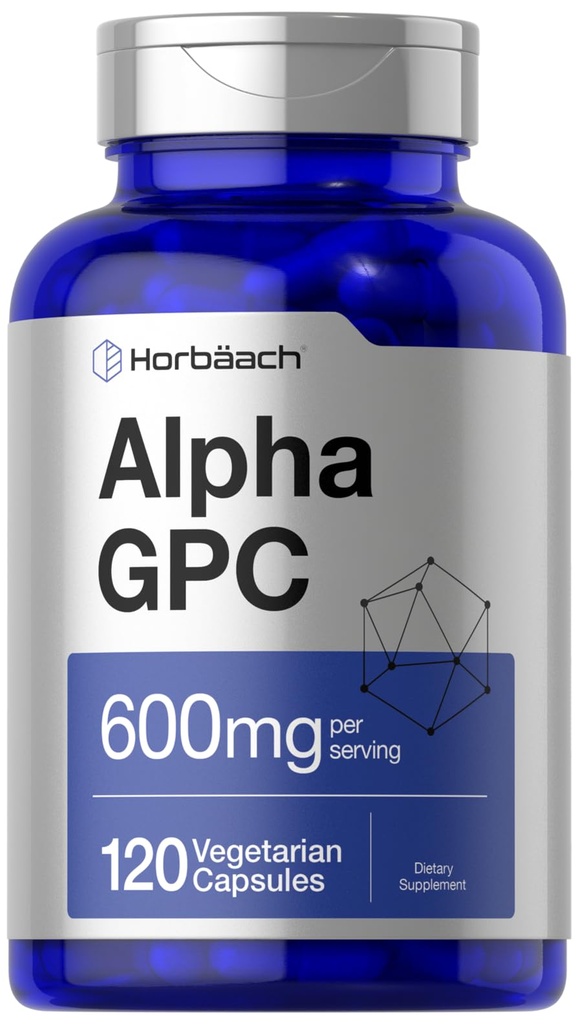 Horbäach Alpha GPC 600mg | 120 Capsules | Vegetarian, Non-GMO & Gluten Free Choline Supplement | Supports Healthy Memory, Focus and Clarity