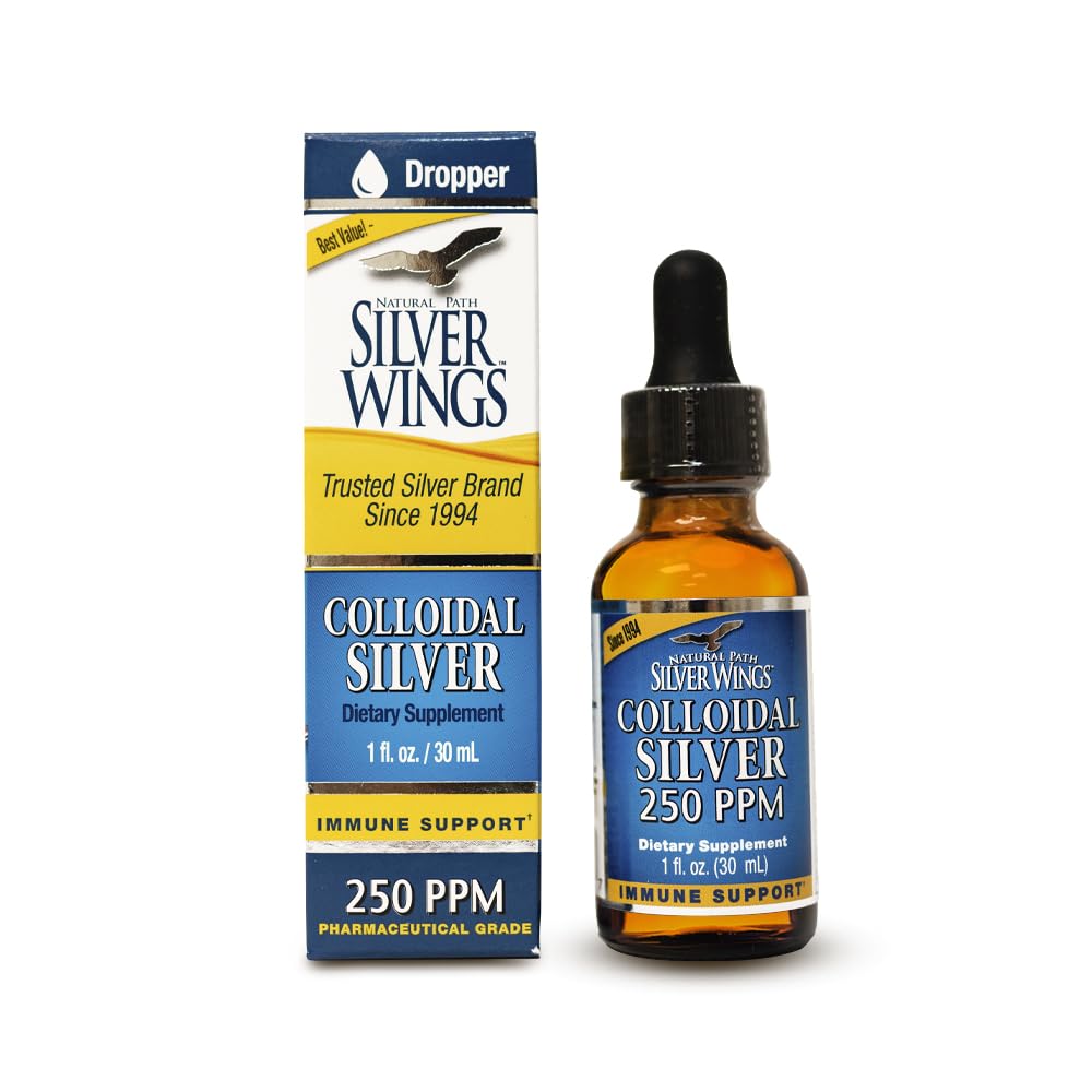 Doğal Pat Silver Wings Colloidal Silver Liquid - Geliştirilmiş Immune Support Supplement - 250ppm (1250mcg) - 1oz Dropper