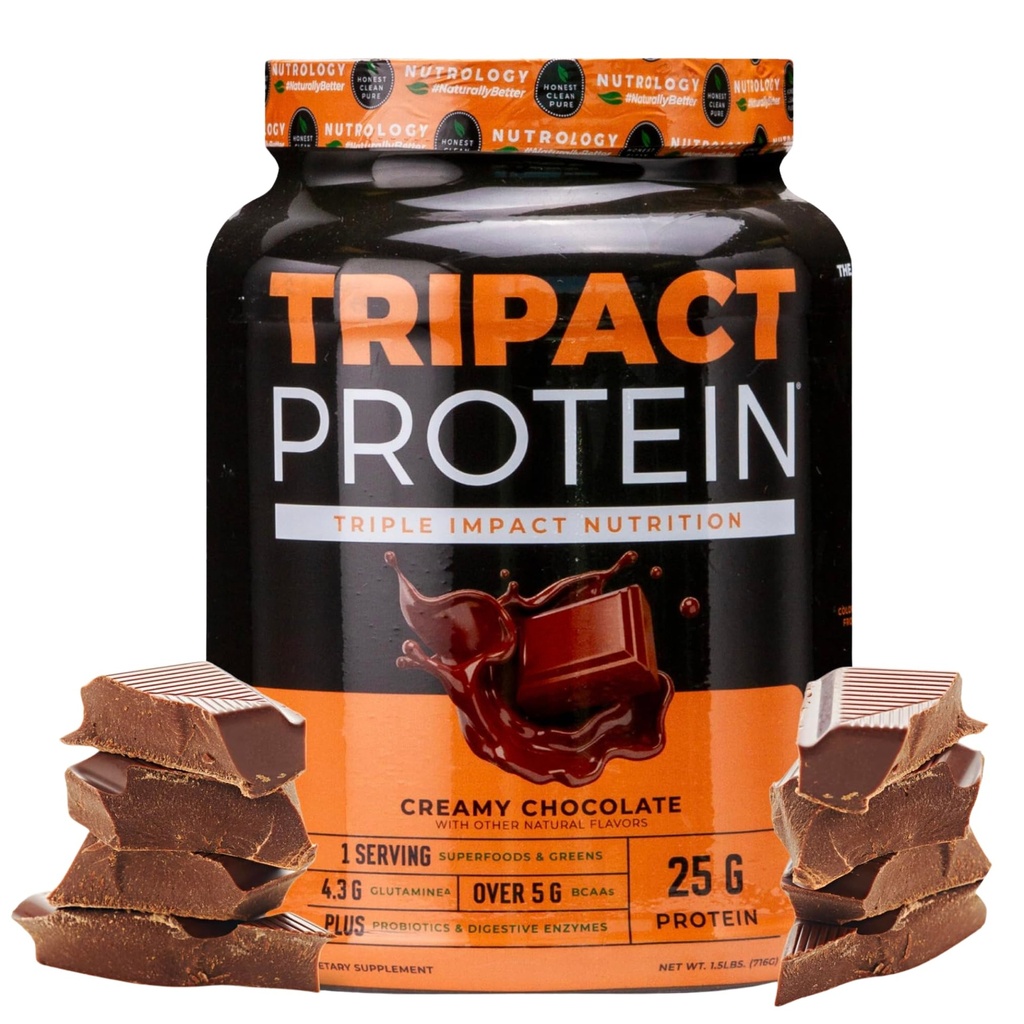 Nutrology TRIPACT protein Toz - 7-in-1 Meal Realchange Shake with Grass Fed Whey Protein Toz, Pea, Rice, Muscle Recovery & Immunity, Creamy Chocolate Flavor, 20 Hizmetler