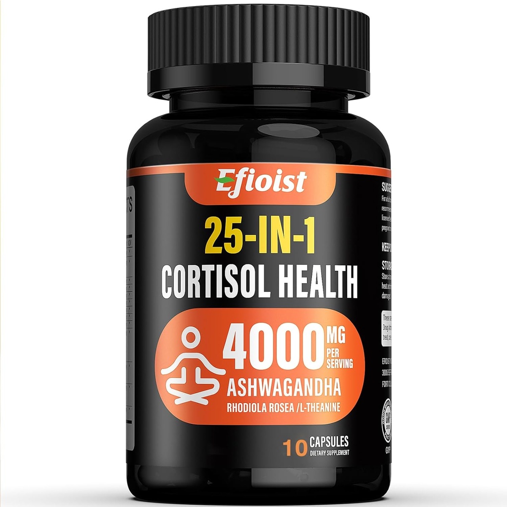Cortisol Health Supplement, 25-in-1 Cortisol Reducer for Women & Men, Cortisol Supplements for with Ashwagandha, Rhodiola Rosea, L-Theanine, 10 Capsules