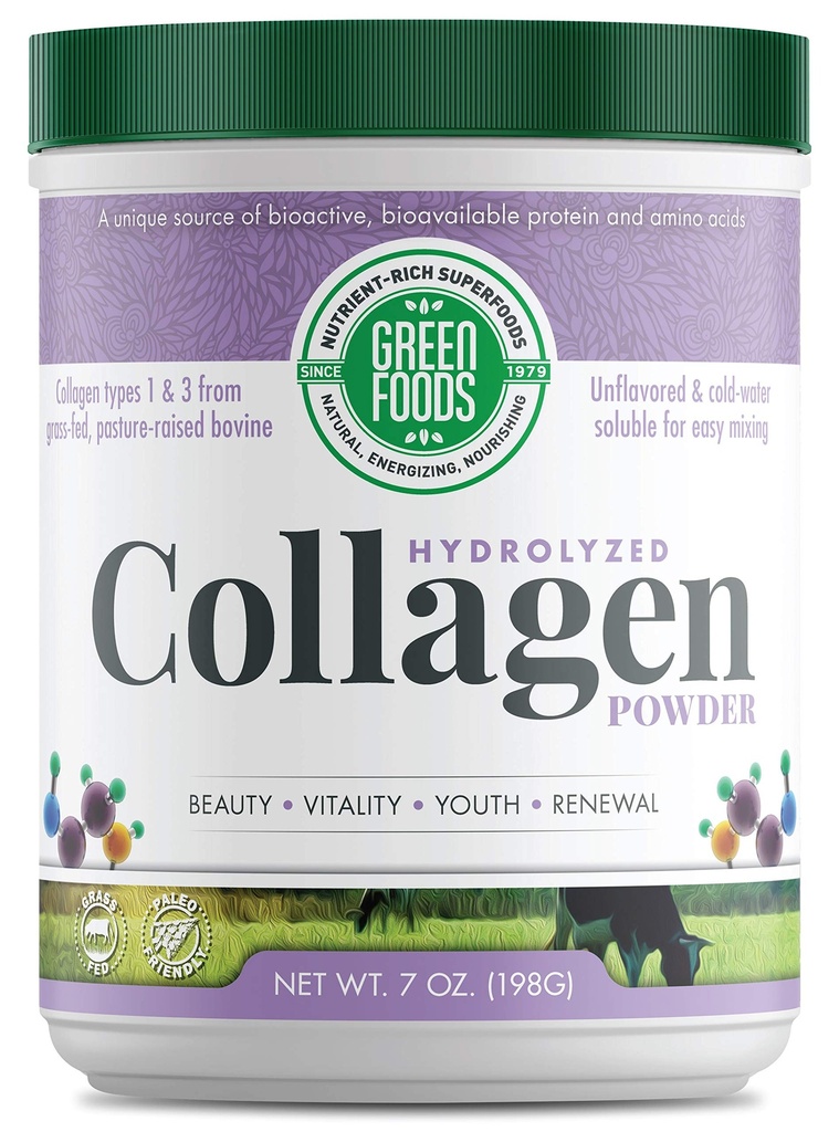 Green Foods Grass Fed Pasture Yükseltilmiş Hydrolyzed Collagen Peptides Protein Toz 7oz - 30 hizmet veriyor