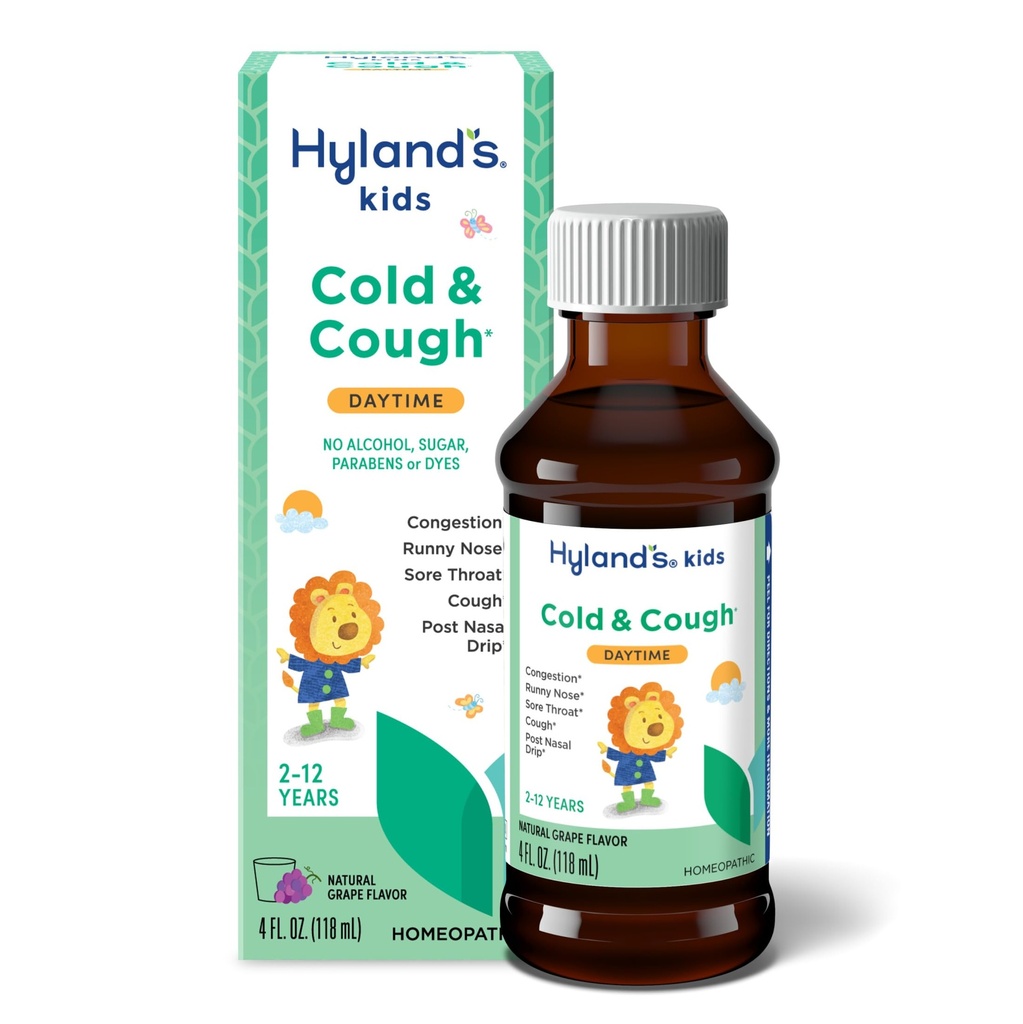 Hyland's Kids Cold and Cough, Daytime Grape Flavor Cough Syrup Medicine for Kids Ages 2 and up, Decongestant, Sore Throat Relief, Natural Treatment for Common Cold Belirtileri, 4 Fl Oz Oz