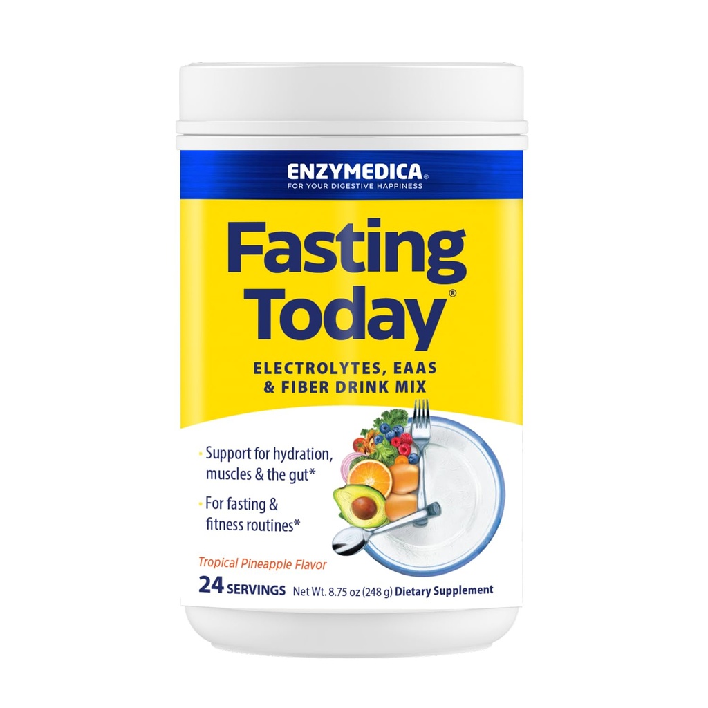 Enzymedica, Fasting Today, Intermittent Fasting Drink Mix with Electrolyte Toz Supplement for Hydration, Appetite and Muscle Health, Keto Friendly, Tropikalapp Pinele Flavor, 24 Hizmetler