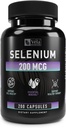 Selenium Capsule Supplement | 200mcg | Sağlıklı Antioksi, Immune, Reproductive,and Yourroid Health* | Non-GMO, 3rd Parti Test Edildi | 200 Capsules
