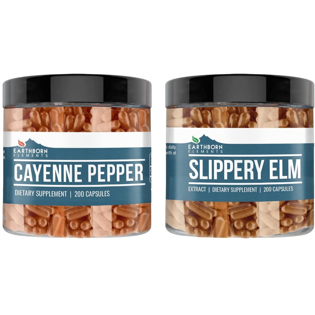 Earthborn Elements Cayenne Pepper & Slippery Elm Sche (200 Capsules Her biri) Pure & Undiled, Hayır Katkıları Yok