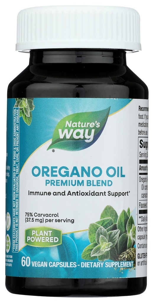 Nature's Way Oregano Oil, Immune ve Antioksi Support Supplement,* 75-85% Carvacrol per Service, Gluten Free, 60 Vegan Capsules