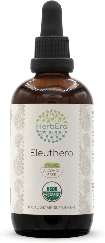 HerbEra Eleuthero B120 USDA Organik Tincture | Alkol Özgür Tür, Yüksek Lisans Herbal Drops | Sertifikalı Organik Eleuthero (Eleutheroccus Senticosus, Sibirya DW)
