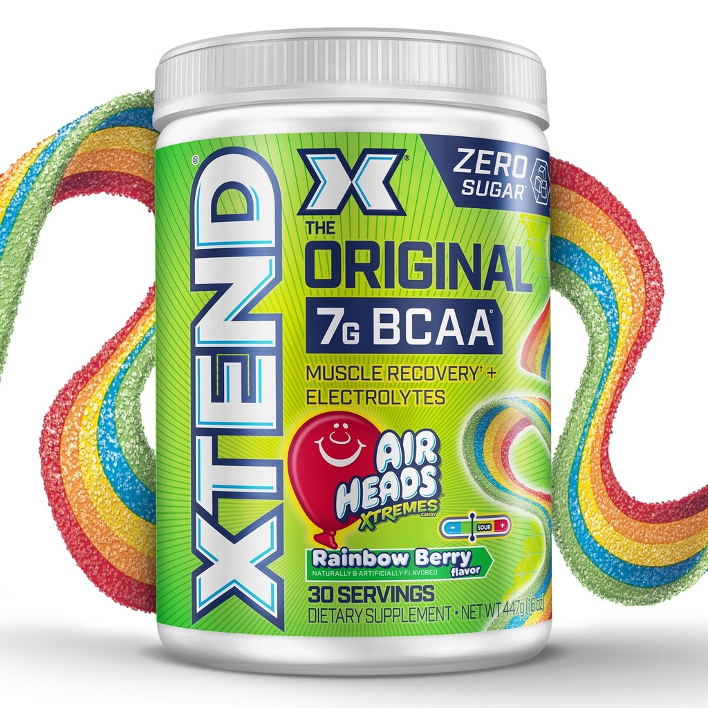 Xtend Original BCAA Toz Airheads Rainbow Berry Flavor, 7g BCAA ve 2.5g L-Glutamine, Sugar Free Post Workout Muscle Recovery Drink with Bolt Acids for Men & Women, 30 Services