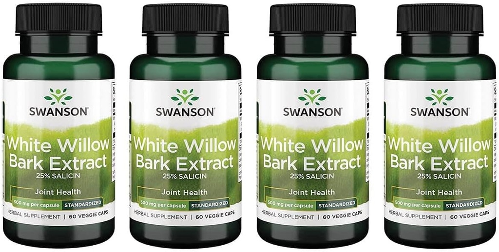 Swanson En Güçlü Beyaz Willow Bark Ekstraksiyon-Promotes Ortak Destek & Kas Relief-Standartized to 25% Salicin-Doal Supplement with No Stomach Irritation (60 Veggie Caps, 500 mg Her) 4 Pack