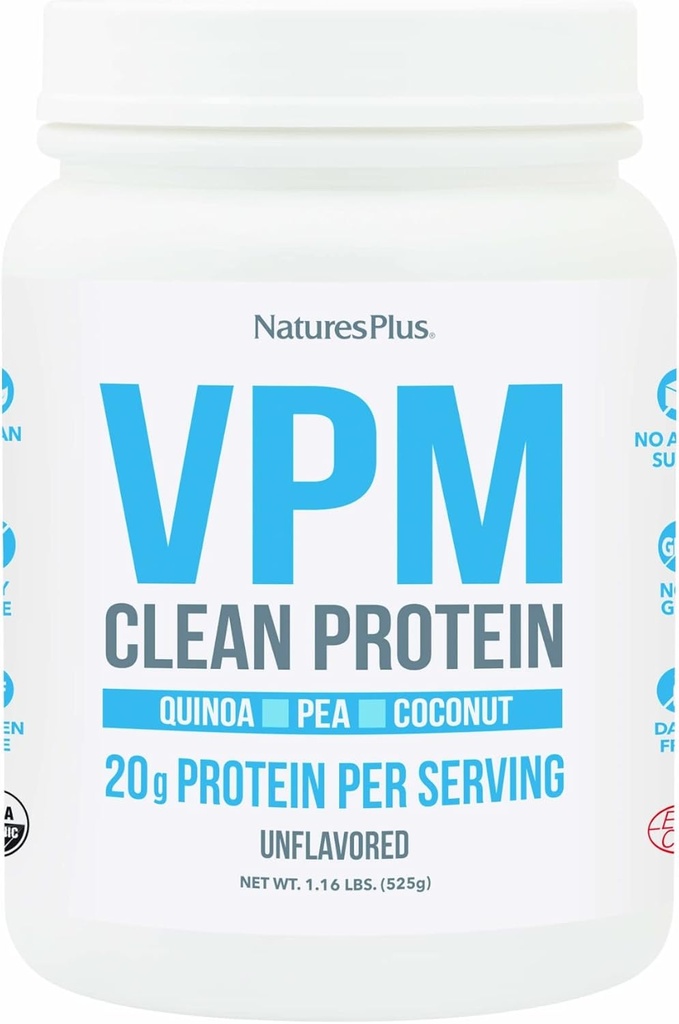 Natures Plus VPM Protein, Unflavored - 1.16 lbs - Quinoa, Pea & Coconut Protein - Organik, Vegan, Soy & Gluten Free - 15 Hizmet