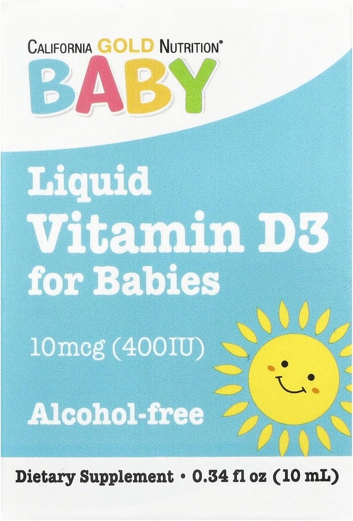 California Gold Beslenme Bebek Vitamin D3 Vitamin D3 Bebekler için Tamam, Vegetarian Friendly - Developmental Support - Alkol & Gluten Free, Non-GMO - 10 mcg (400 IU) - 0.34 fl oz (10 ml)