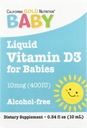 California Gold Beslenme Bebek Vitamin D3 Vitamin D3 Bebekler için Tamam, Vegetarian Friendly - Developmental Support - Alkol & Gluten Free, Non-GMO - 10 mcg (400 IU) - 0.34 fl oz (10 ml)