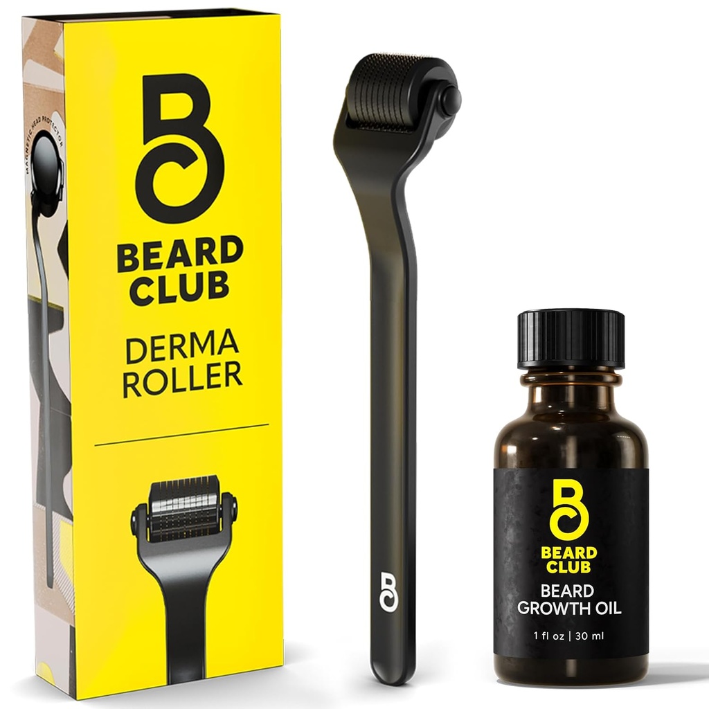 Ayıd Club Derma Roller & Beard Growth Oil - Mikroneedling Roller with 540 Titanyum Microneedles for Face, Body & Scalp - Sandalwood & Cedar Beard Oil ile Ayılar