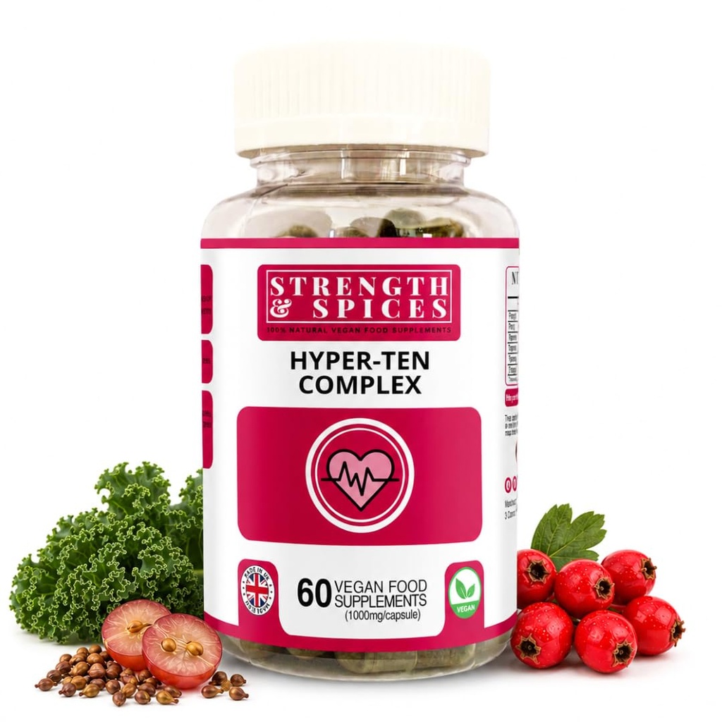 Immune System & Heart Health için% 100 Doğal Supplement - 15 Malzemeler w Hawthorn Berry, Grape Tohumlar ve Bayanlar - 60 Vegan İngiltere 1000 mg Capsules