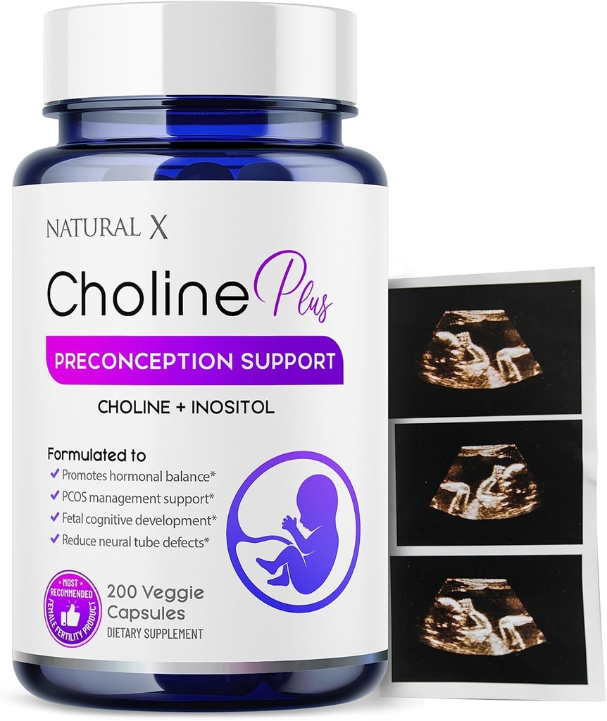 Kadınlar için Choline ve Inositol Preconception Vitaminleri - Fertness Out, Sağlıklı Gebelik ve Bebek Bilişsel Geliştirme, Gelişmiş Yumurta Kalitesi, Hormon Dengesi (200 Capsules)