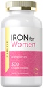 Carlyle Iron Supplement for Women 65mg | 300 Kaplamalı Tabletler | Vegetarian, Non-GMO & Gluten Free