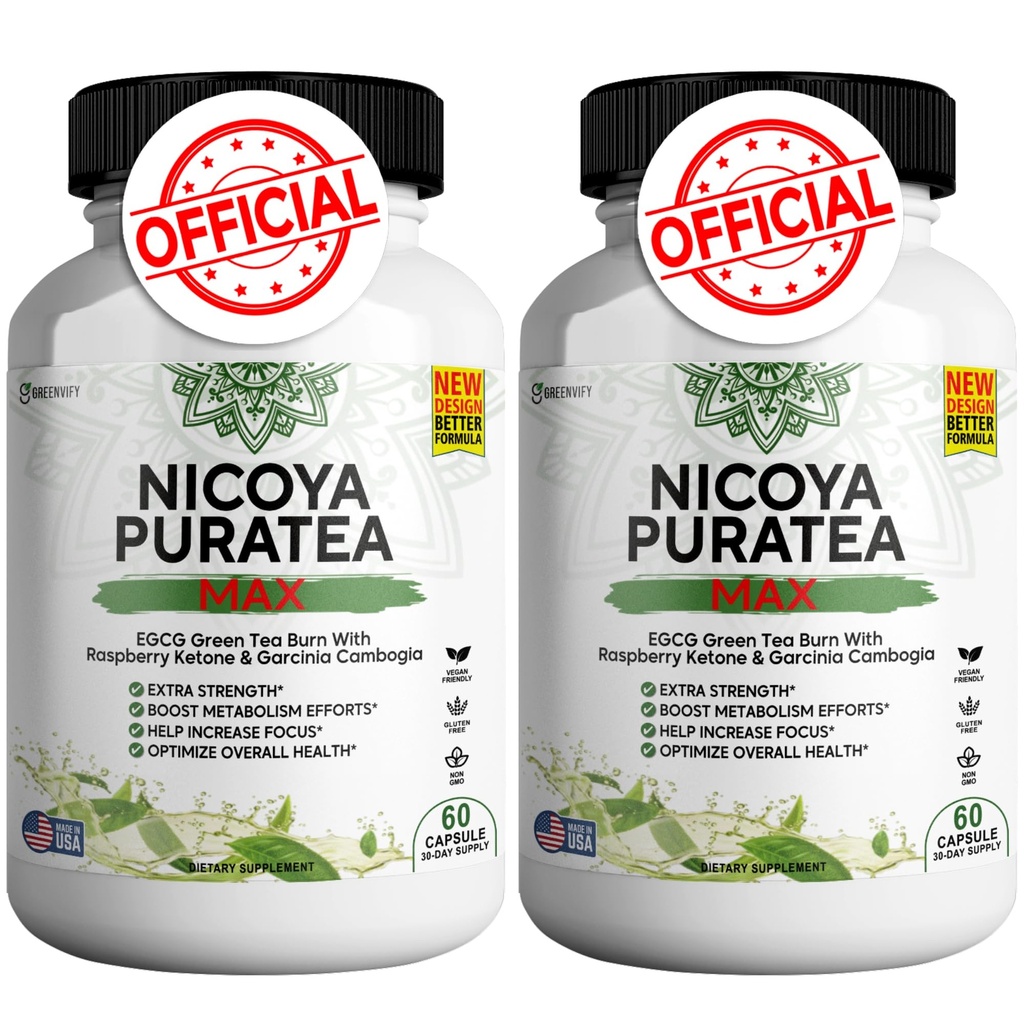 Nicoya PuraTea Max Green Tea Extract & Green Coffee Bean for Metabolism Support, Natural Energy Boost, Antioksi-Rich Supplement – 120 Capsules
