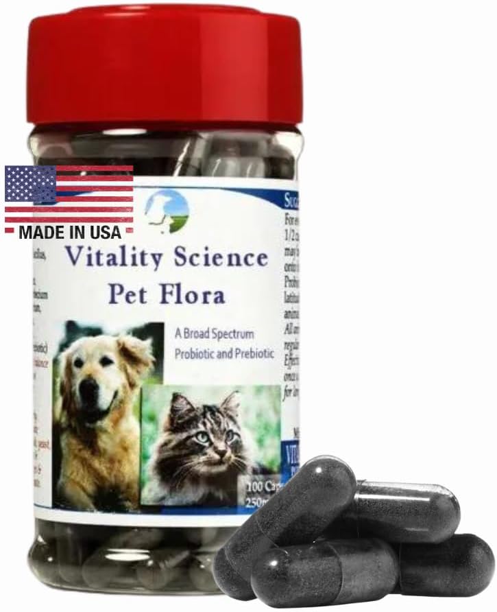 Vitality Science Pet Probiyotik for Cats & Dogs | Pet Flora - Great for Diarrhea, Vomiting, Gas, Skin Koşulları - Add Free (50 Caps)