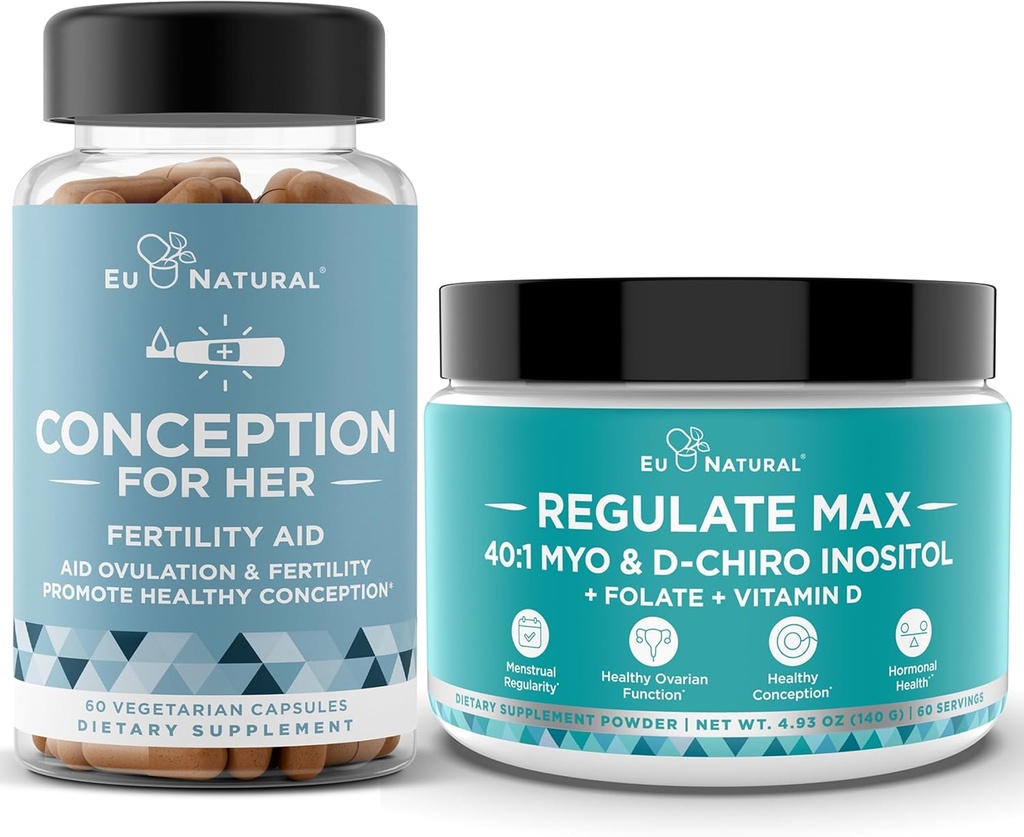 Her Capsules + Regulate MAX Myo-Inositol D-Chiro Inositol Toz - Fertness Support, Hormon Dengesi, Regulate Çevrimleri - 60 Vegetarian Soft Capsules + 60 Servisler Toz