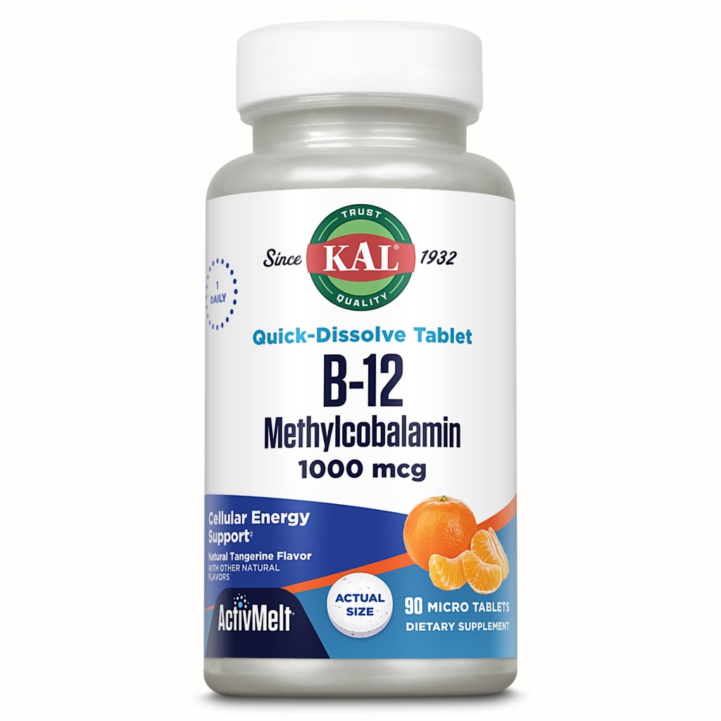 KAL B12 Mecobalamin 1000 Live Energy, Metabolism, Nerve & Red Blood Hücre Desteği, * Hızlı Dissolve ActivMelt, Optimal Aborpsiyon, Natural Tangerine Flavor, 90 hizmet, 90 Micro Tabs