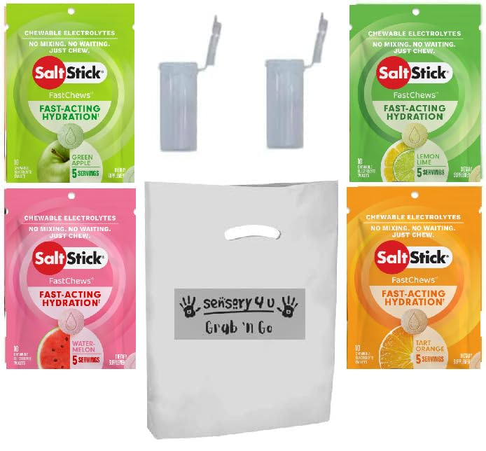SENSORY4U Grab ve Go Hediye SaltStick Yeni Hızlıchews Flavors ve Race Ready Tubes - Lemon Lime Orange Green Apple ve Watermelon Electrolyte Tabletleri