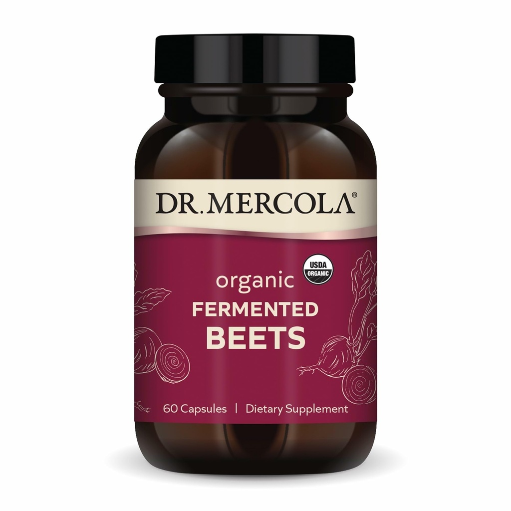 Dr. Mercola Organik Fermented Beets - Nitrik Oksit Desteği - USDA Organik, Non-GMO, Gluten-Free & Soy-Free - 60 Capsules