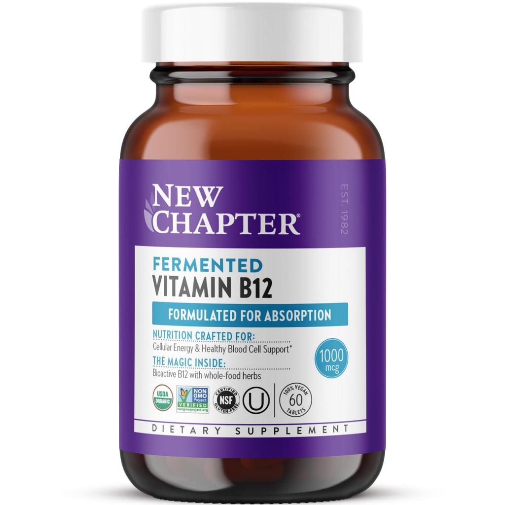 Yeni Bölüm Fermented Vitamin B12 1000 mcg, USDA Organik, Hücre Enerjisi için Bir Günlük, Güvenli Kan Hücreleri, Onaylı Vegan, Gluten Free - 60 Count