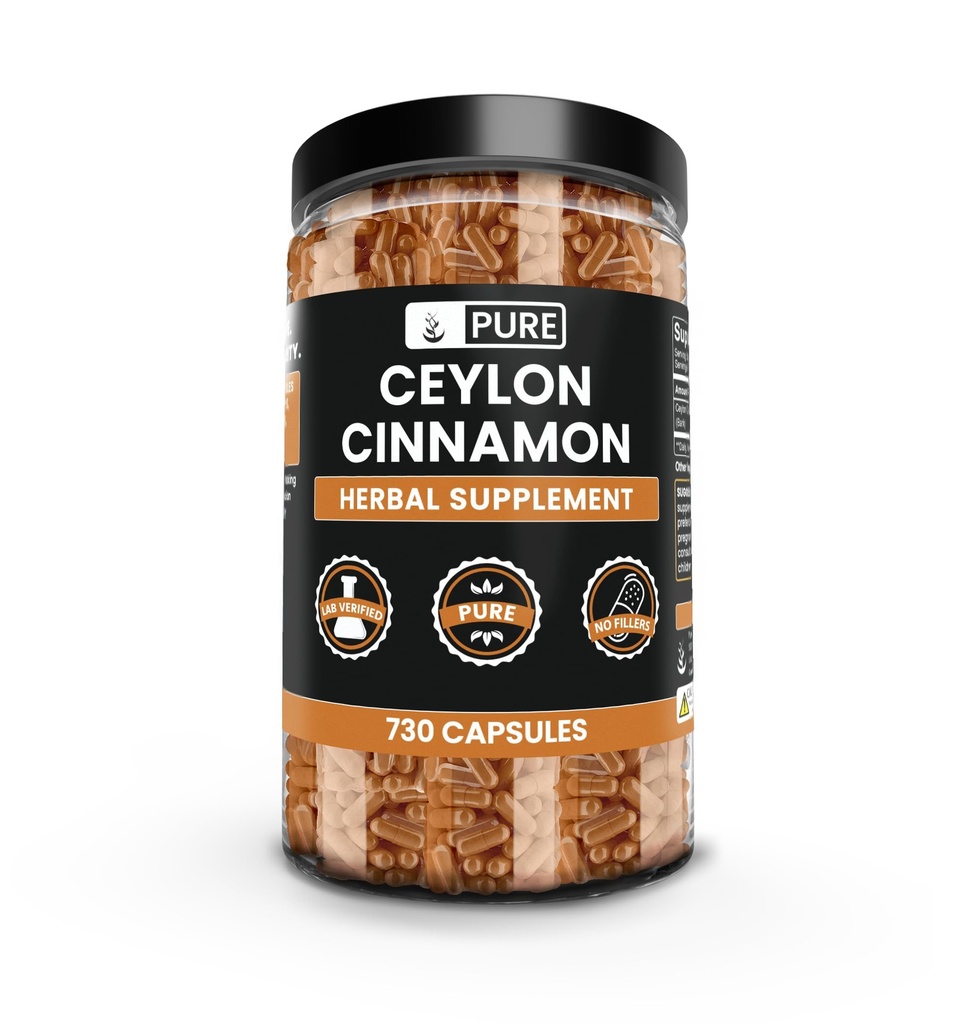 PURE ORIGINAL INGREDIENTS Ceylon Cinnamon (730 Capsules) Hiçbir Magnezyum veya Rice Fillers, Her Zaman Saf, Lab
